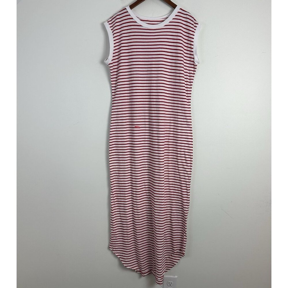 Frank &‎ Eileen Dress Large Red White Candy Striped Cory Vintage Muscle Tee Maxi